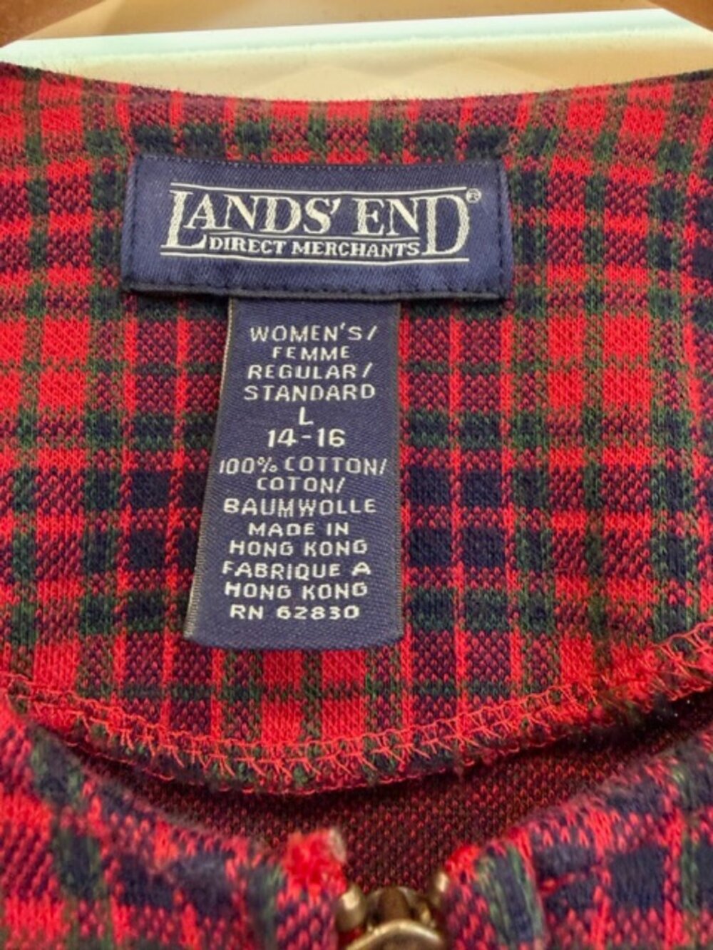 Land’s End Plaid Red Zipper Cotton Top Size L. - Picture 4 of 13